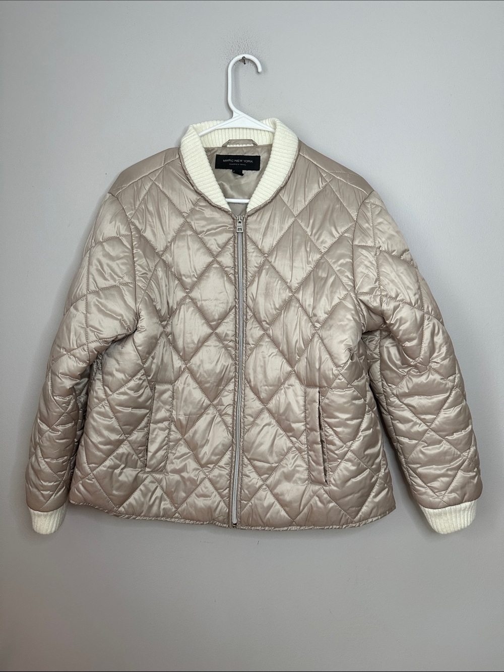 Mark New York Quilted Bomber Jacket - Light Beige (Women) size M